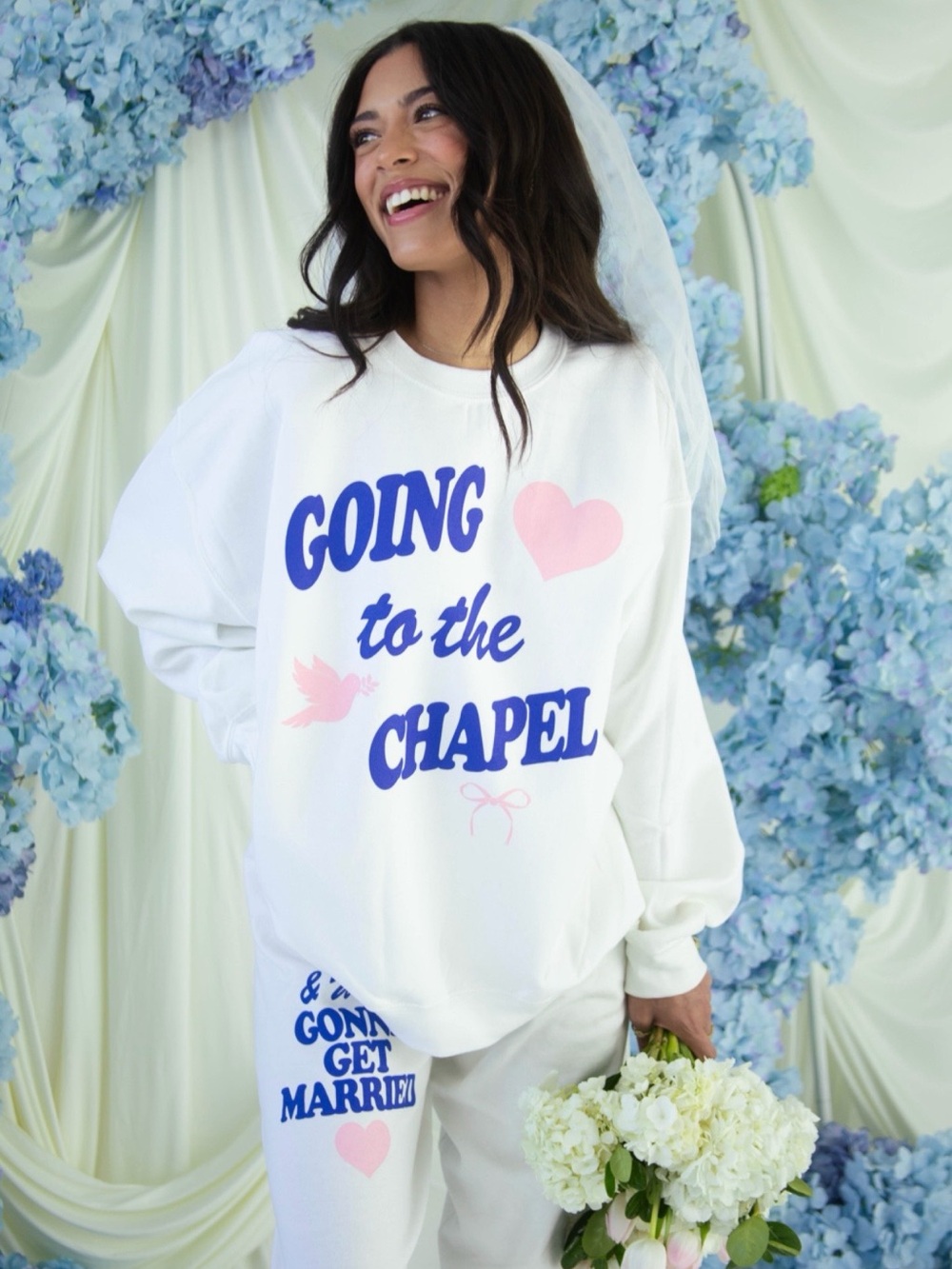 Going to the Chapel White Graphic Sweatshirt Set